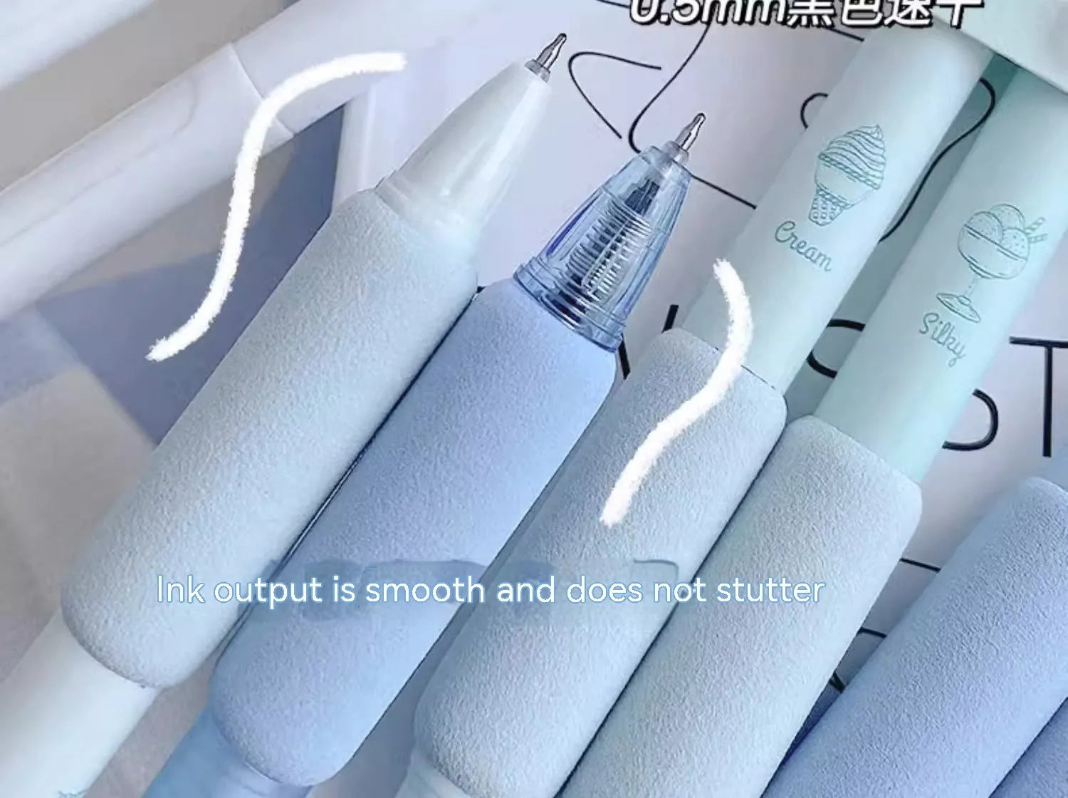Four double-headed fluorescent calligraphy pens with sponge press design in cheese mint and sea salt ice cup colours