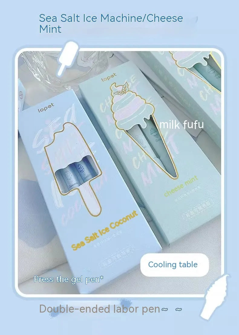Four double-headed fluorescent calligraphy pens with sponge press design in cheese mint and sea salt ice cup colours