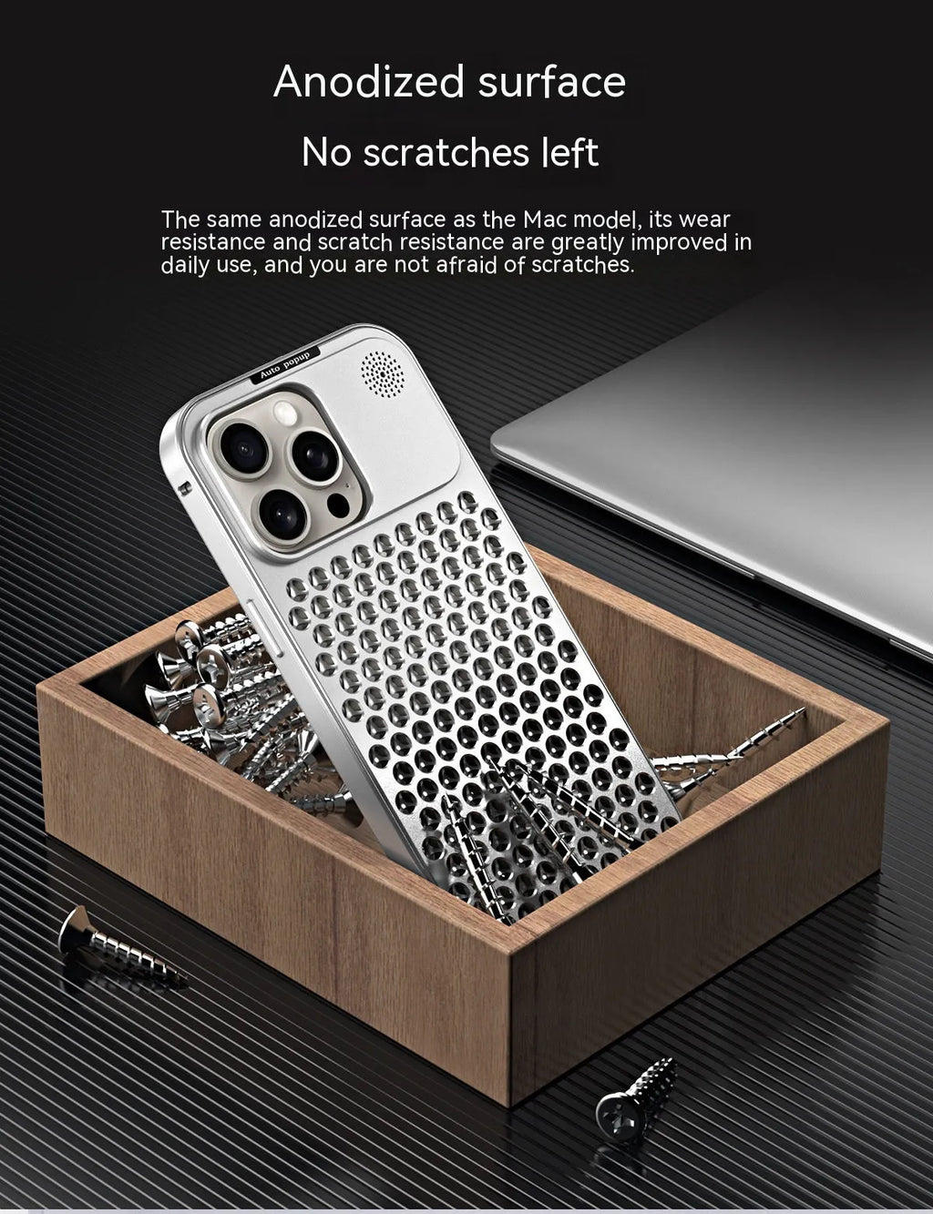 Aluminum alloy spring fastener aromatherapy phone case for Apple iPhone with frosted finish and magnetic suction