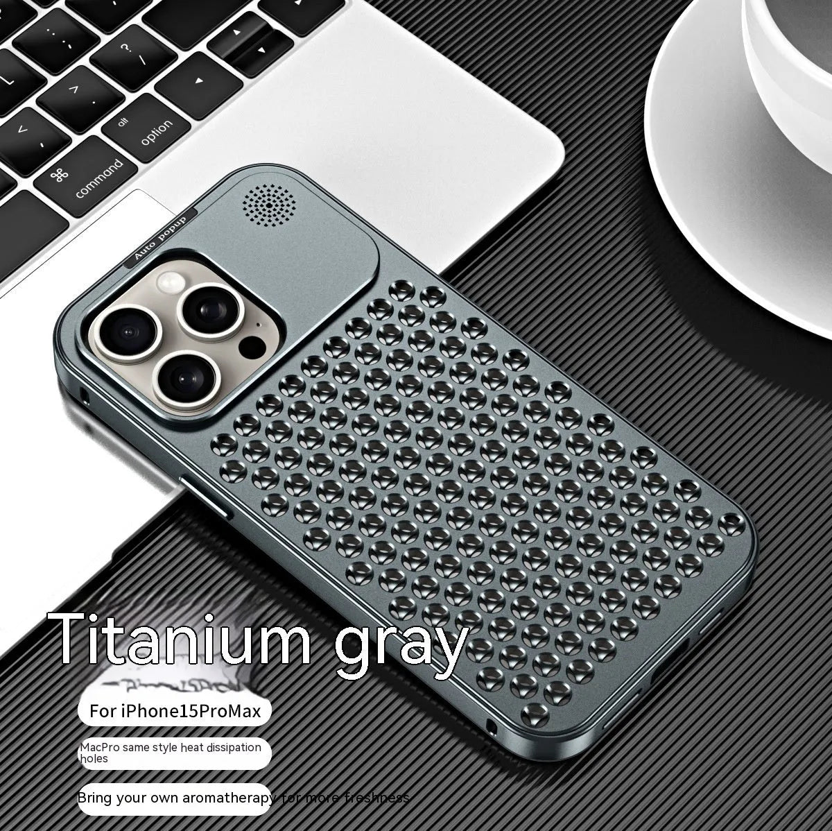 Aluminum alloy spring fastener aromatherapy phone case for Apple iPhone with frosted finish and magnetic suction