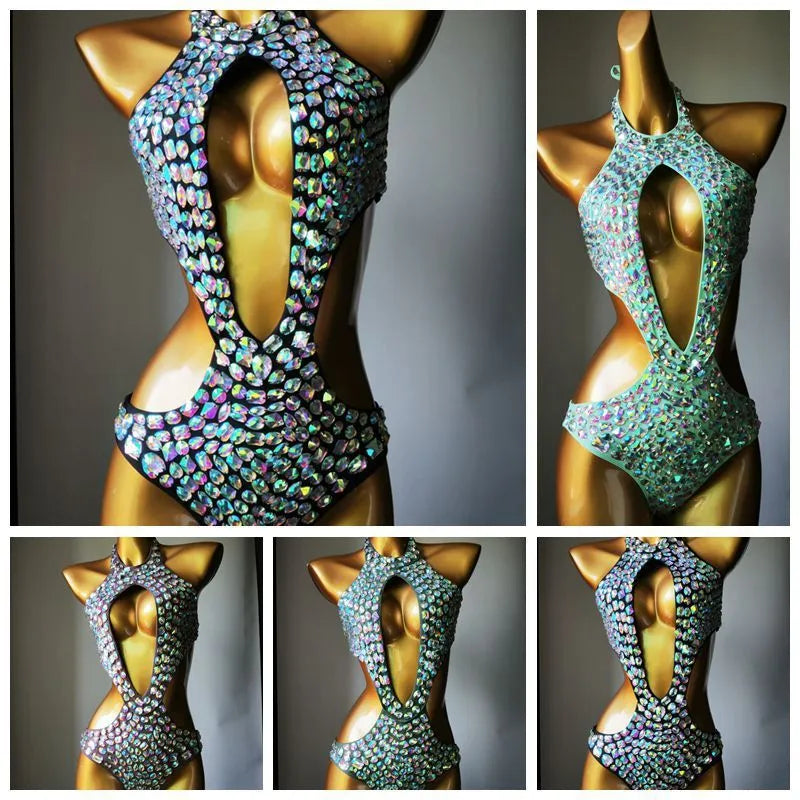 Women's one-piece mesh diamond swimsuit in nylon fabric with polyester lining
