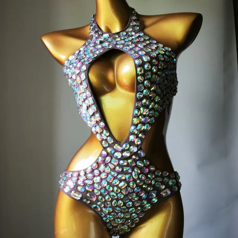 Women's one-piece mesh diamond swimsuit in nylon fabric with polyester lining