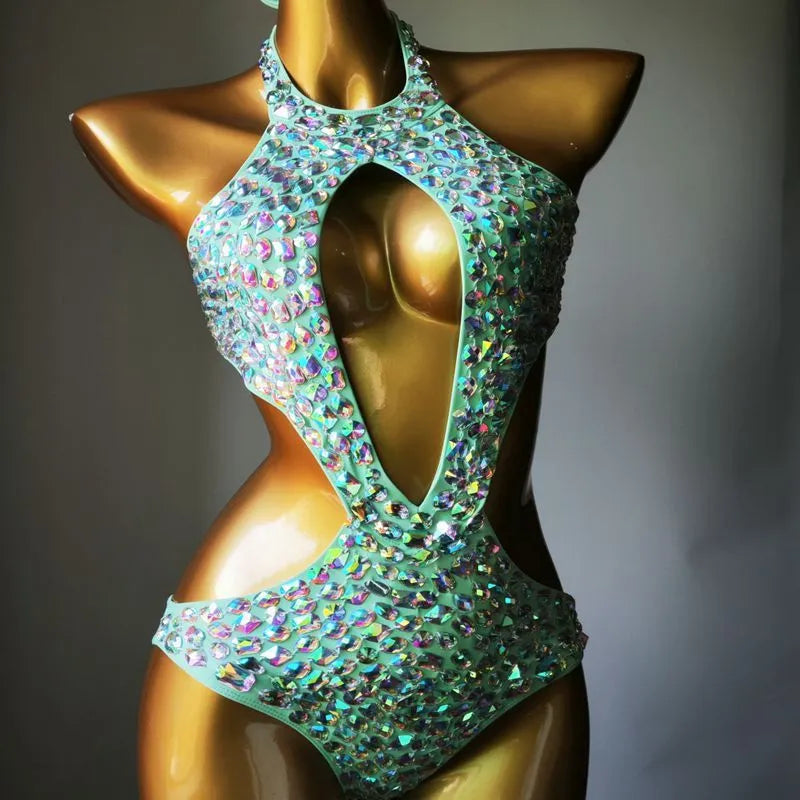 Women's one-piece mesh diamond swimsuit in nylon fabric with polyester lining