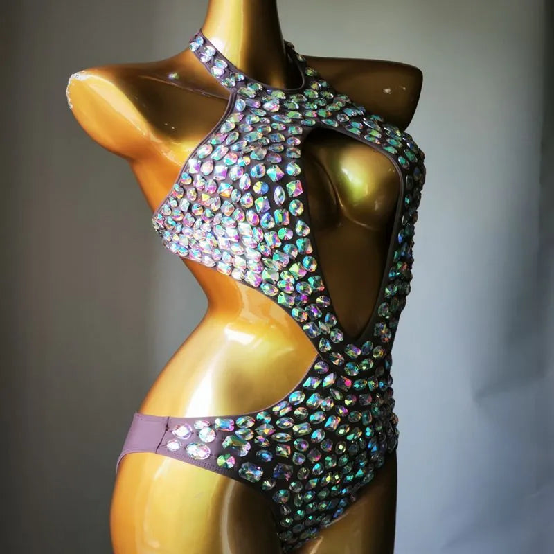 Women's one-piece mesh diamond swimsuit in nylon fabric with polyester lining