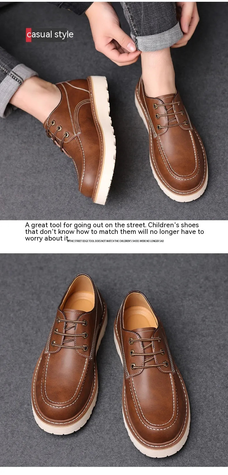 Men's black and brown Martin boots with round toe and non-slip rubber sole