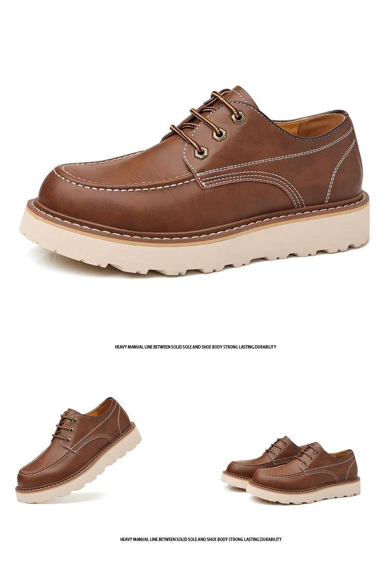 Men's black and brown Martin boots with round toe and non-slip rubber sole