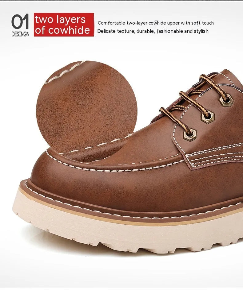 Men's black and brown Martin boots with round toe and non-slip rubber sole