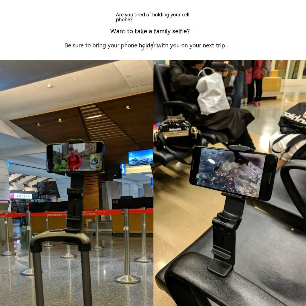 Black foldable universal phone holder with rotating body stand for mobile devices