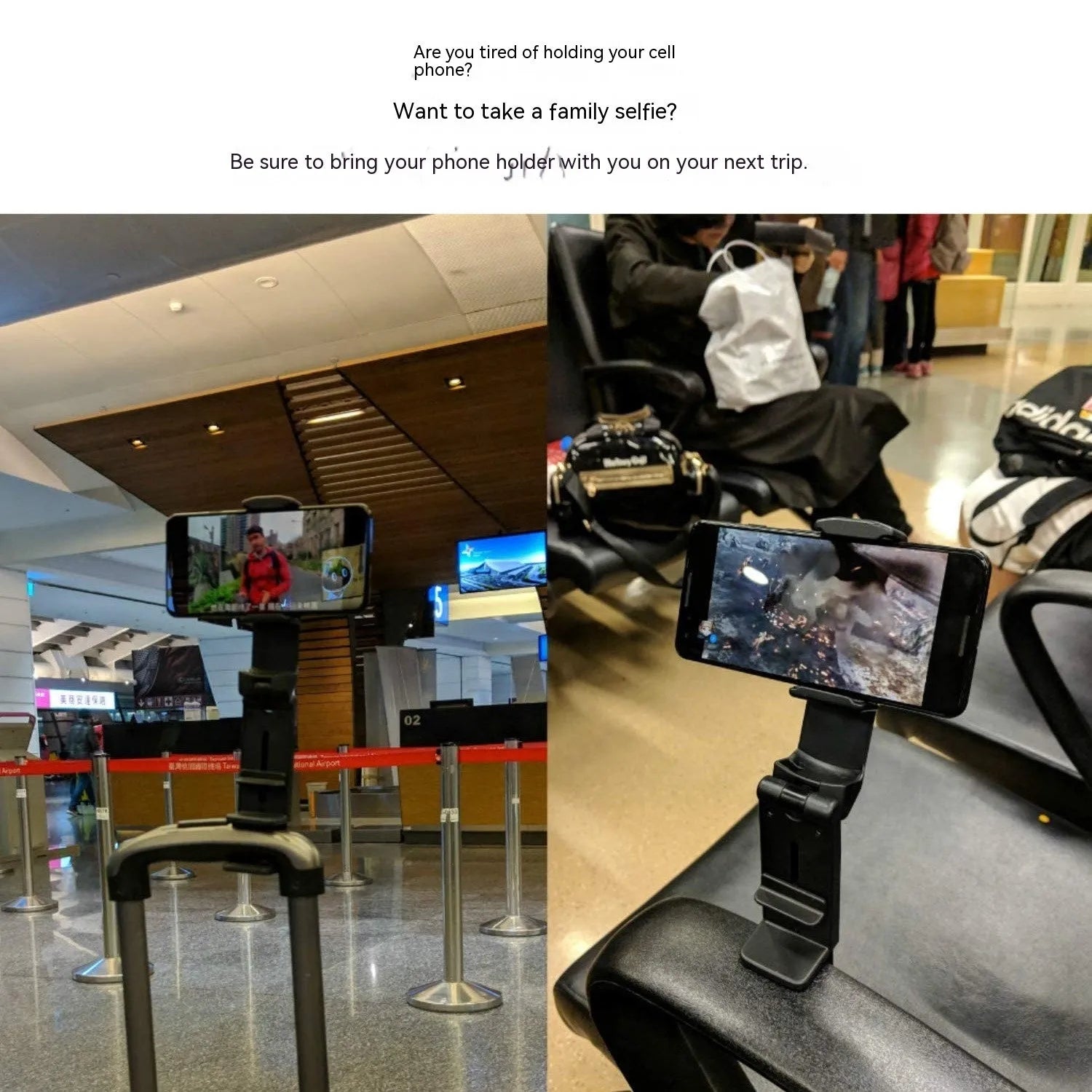 Black foldable universal phone holder with rotating body stand for mobile devices