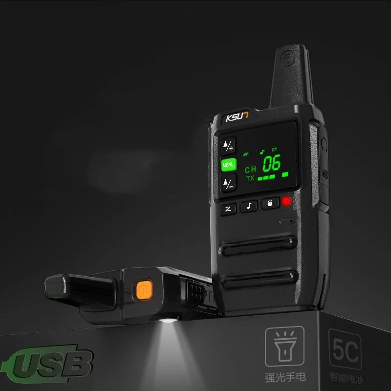 KSU7 civil high-power walkie-talkie in black finish, 5W 400-470MHz UHF, 88x48x18mm