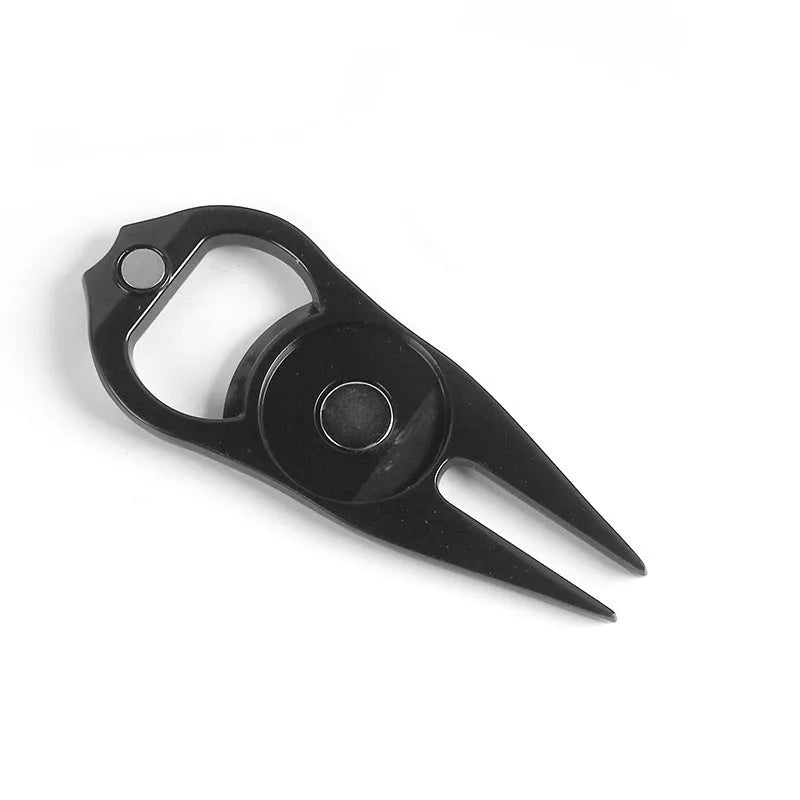 Golf ball yoke bottle opener tool in zinc alloy metal with black green silver colour options