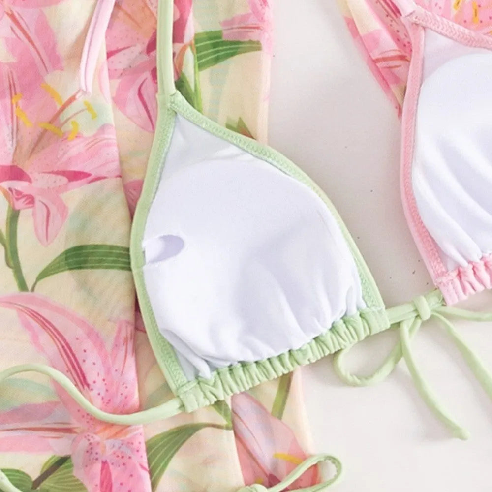 Women's printed bikini swimsuit with quick-drying polyester fabric