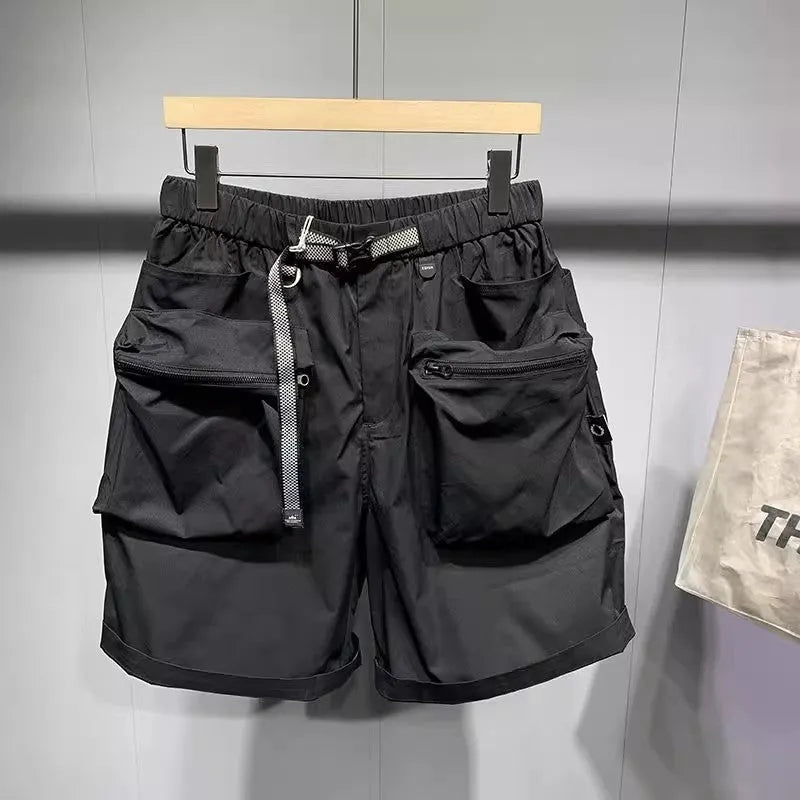 Men's black workwear shorts with pockets, loose fit, and straight leg hem