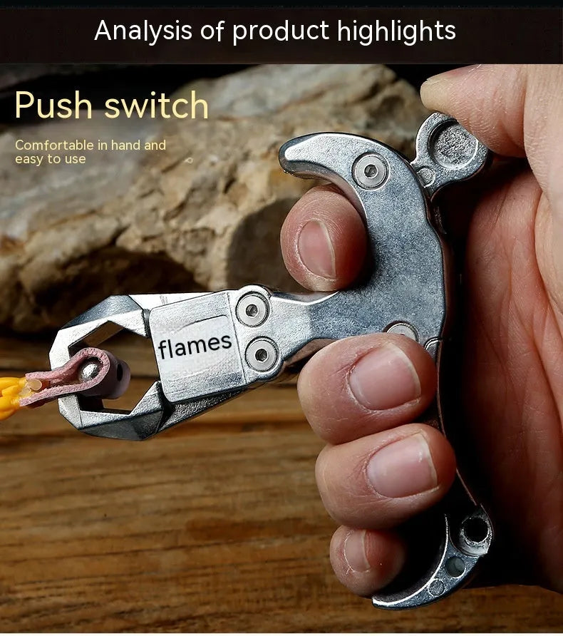 Zinc alloy archery release aid component with a two-axis harpoon clip isolated on a white background.