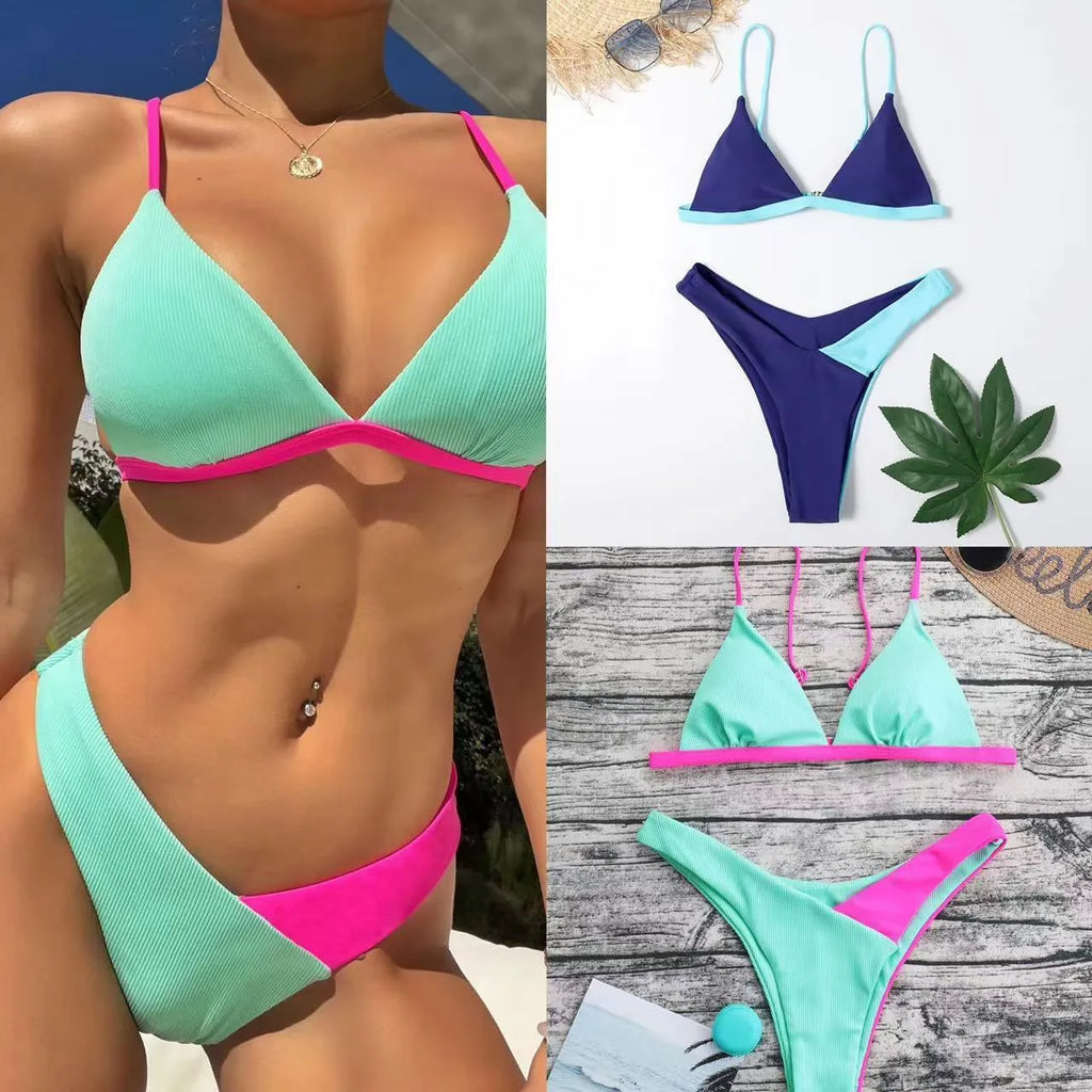 Women's two-piece swimsuit briefs in a pattern, European/American style, made from nylon.