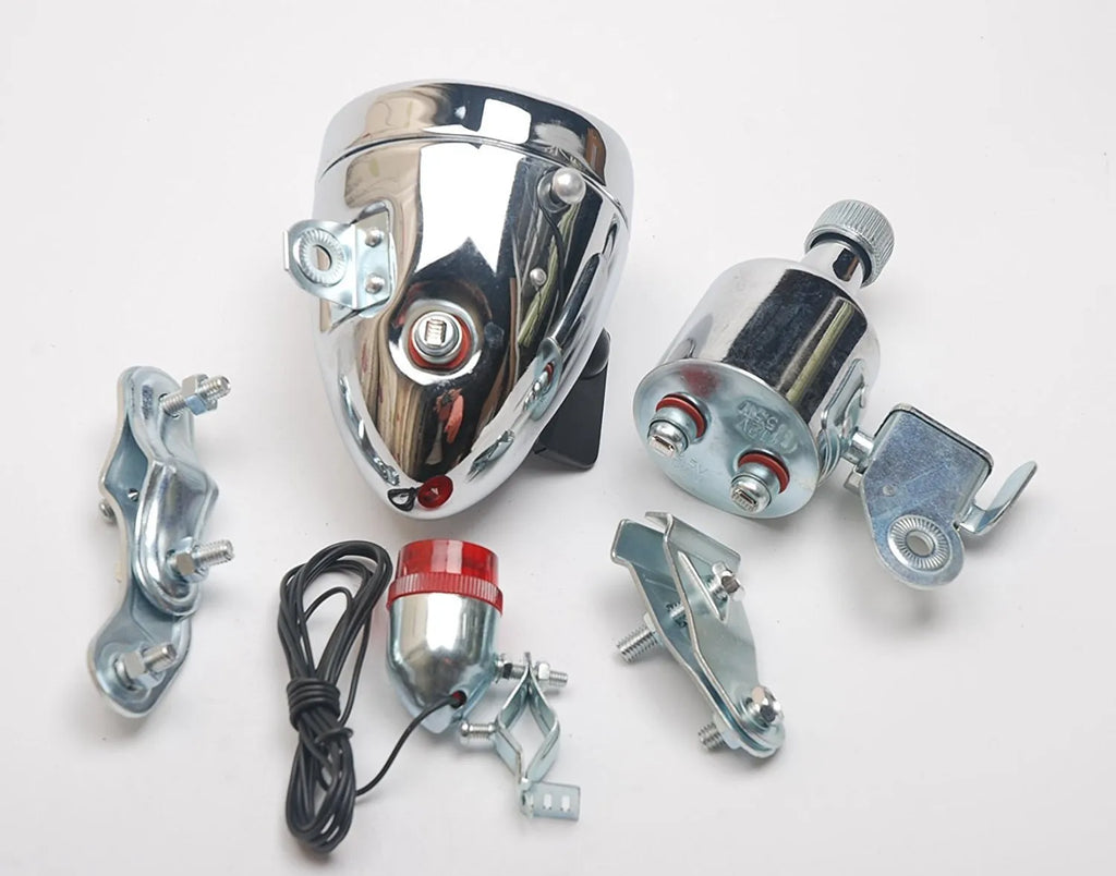 Silver bicycle dynamo light generator modification kit with friction drive for 12V6W and 6V3W power options