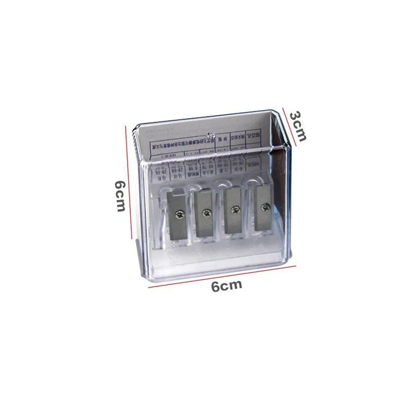 Geometric four-hole pencil sharpener with plastic construction and included screwdriver