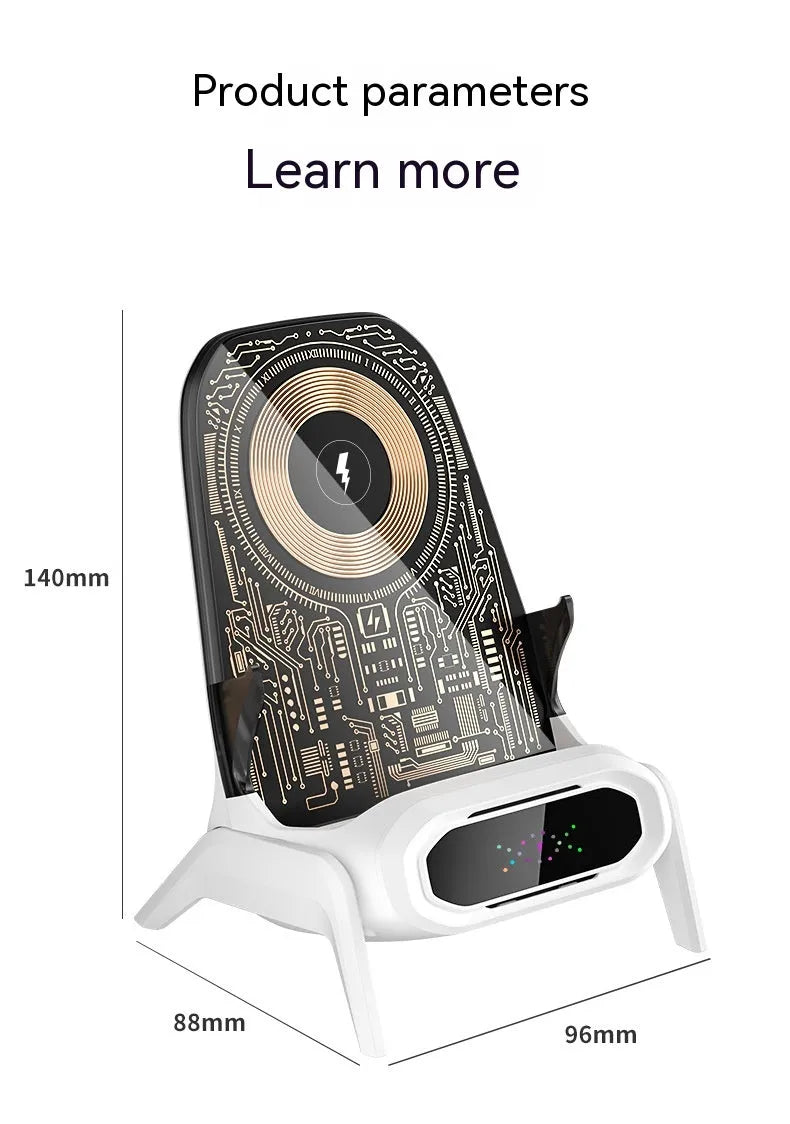 100W transparent small chair wireless charger stand in white with QC3.0 fast charging capability