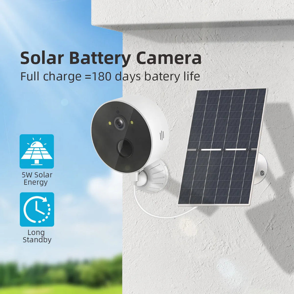 Outdoor solar security camera with solar panel for garden surveillance