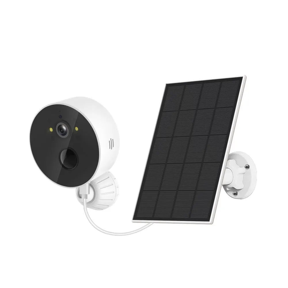 Outdoor solar security camera with solar panel for garden surveillance