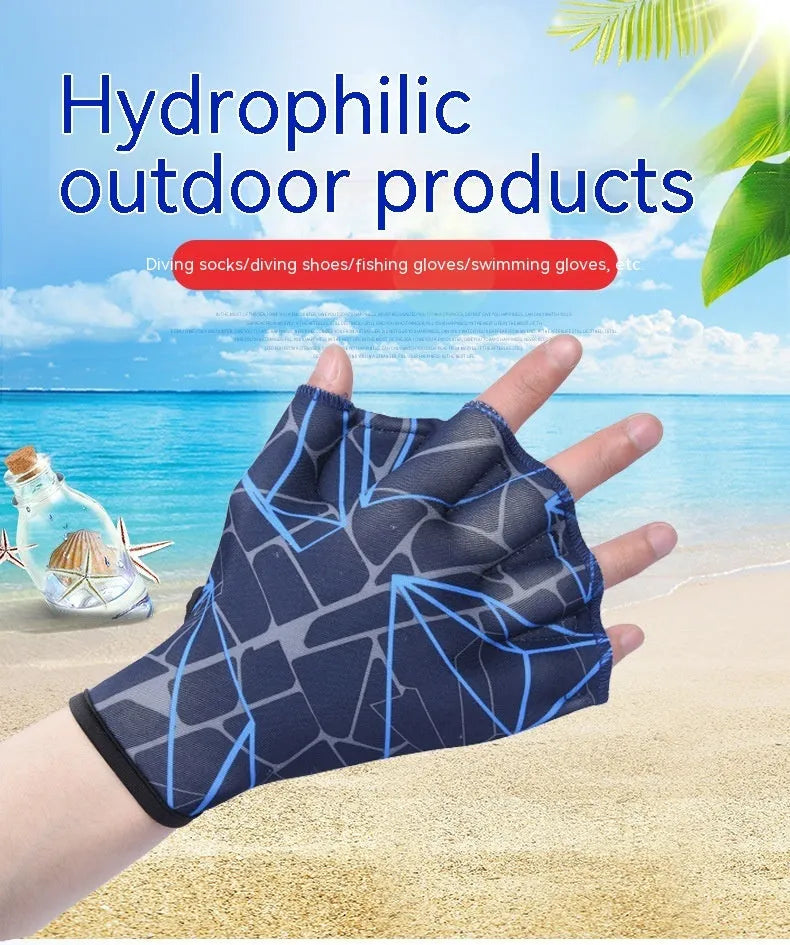 Nylon duck feet webbed swimming gloves in multiple colours and sizes for enhanced swimming propulsion