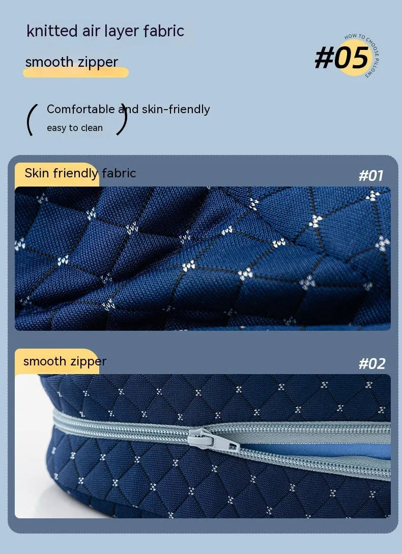 Heart-shaped dark blue jacquard memory foam leg pillow for adult knee and leg support.