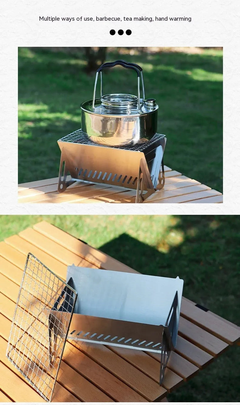Folding stainless steel barbecue oven with large grill and storage bag for outdoor cooking