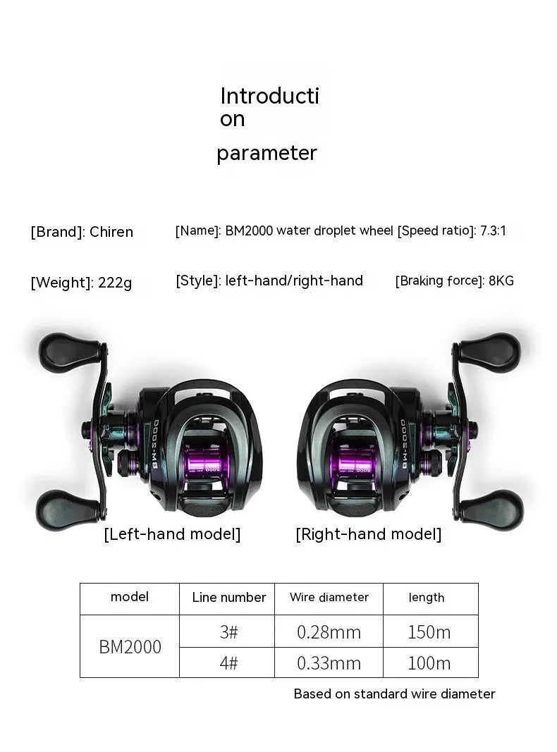 BM2000 fishing reel with magnetic brake and water drop shaped body