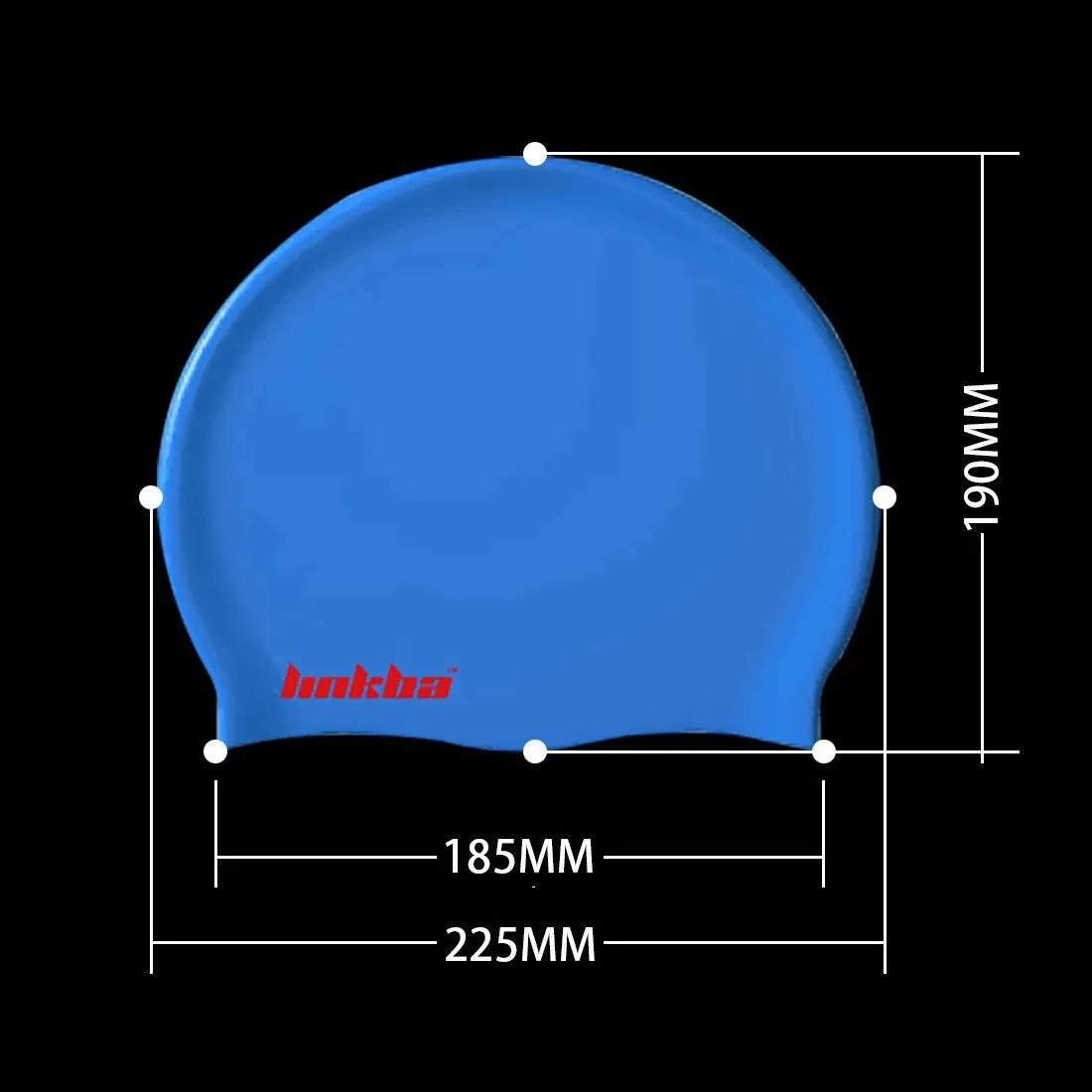 Silicone swimming cap with letter pattern in five colour options for waterproof swimming protection.