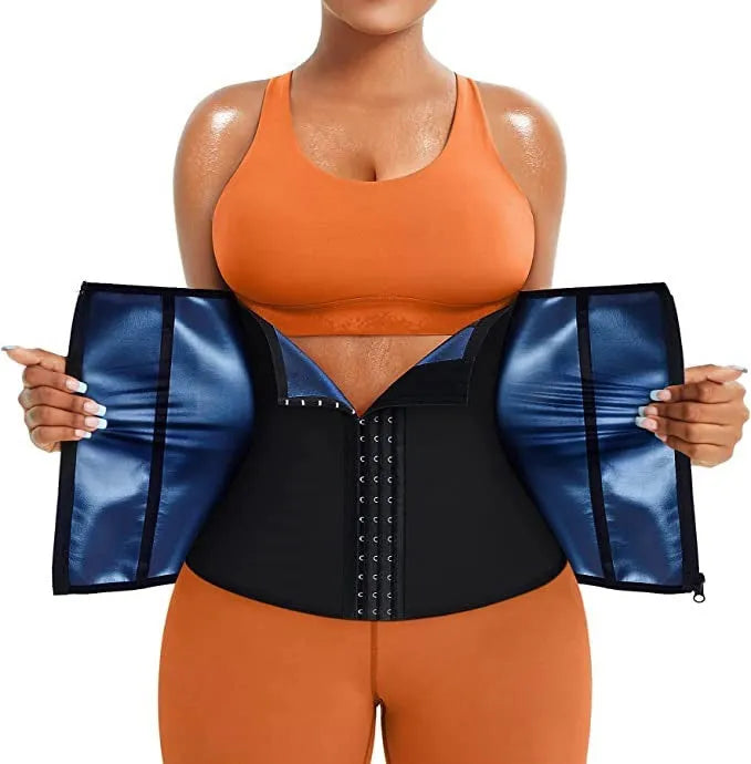 Blue neoprene adjustable belly band for sports and waist shaping in size L