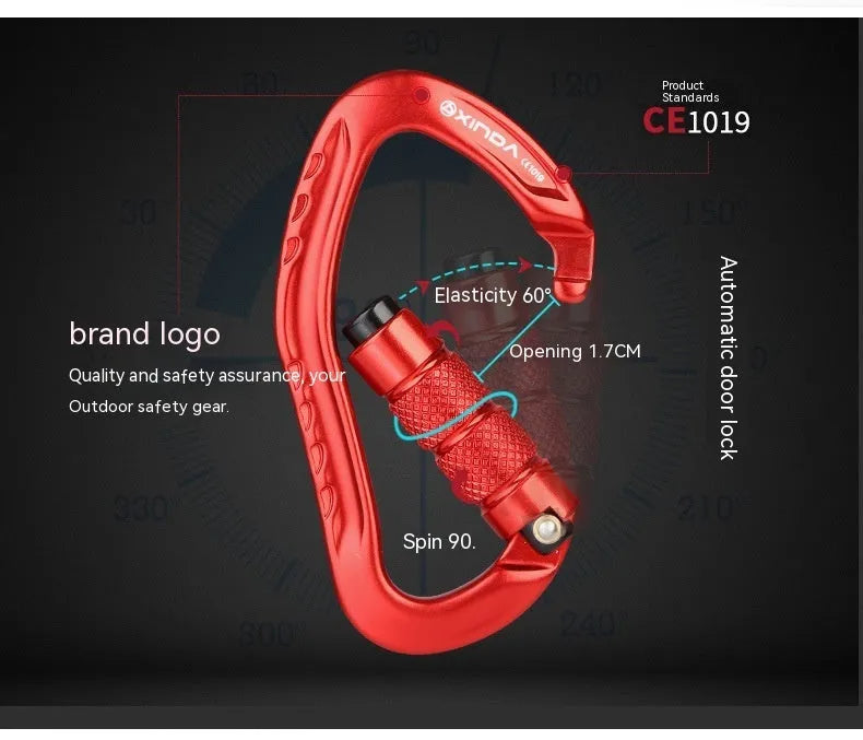 Automatic locking climbing carabiner in silver finish with hook gate