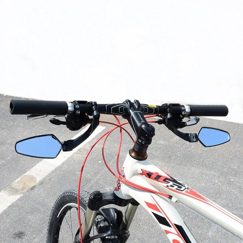 Black bicycle rearview mirror with rotatable design measuring 210x102.5mm