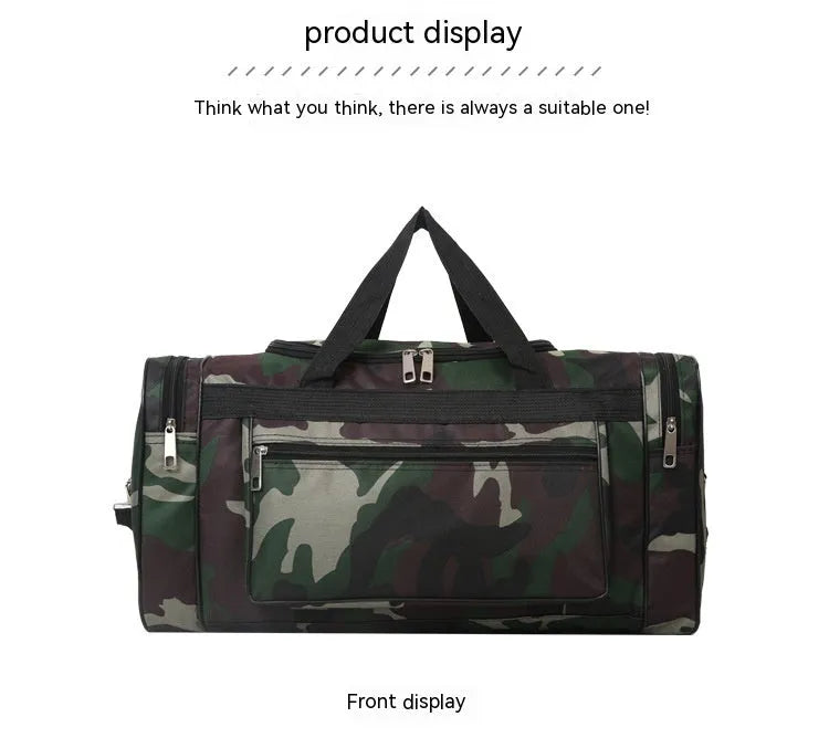Green camouflage waterproof luggage bag with 20L capacity and urban design.