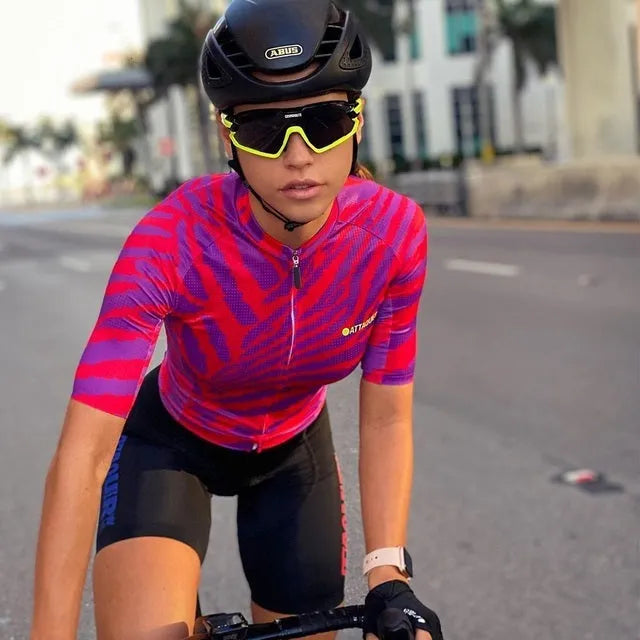 Attaquer All Day Kaleidoscope women's cycling jersey and pants set in multiple colours.