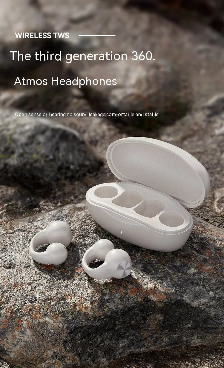 Clip-on wireless Bluetooth headset with digital display in black colour on a plain background