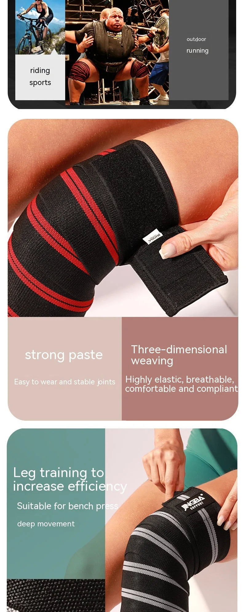 Adjustable knee pads for sports protection in blue, grey, red, yellow colours