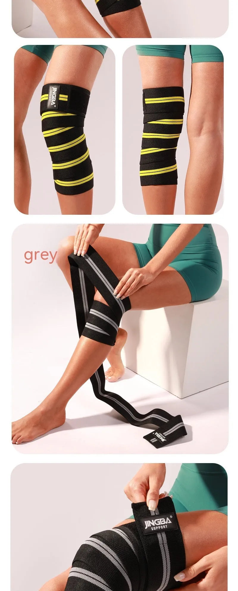 Adjustable knee pads for sports protection in blue, grey, red, yellow colours