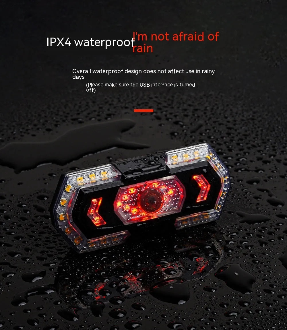 Black wireless remote control motorcycle taillight with LED indicators and USB charging port