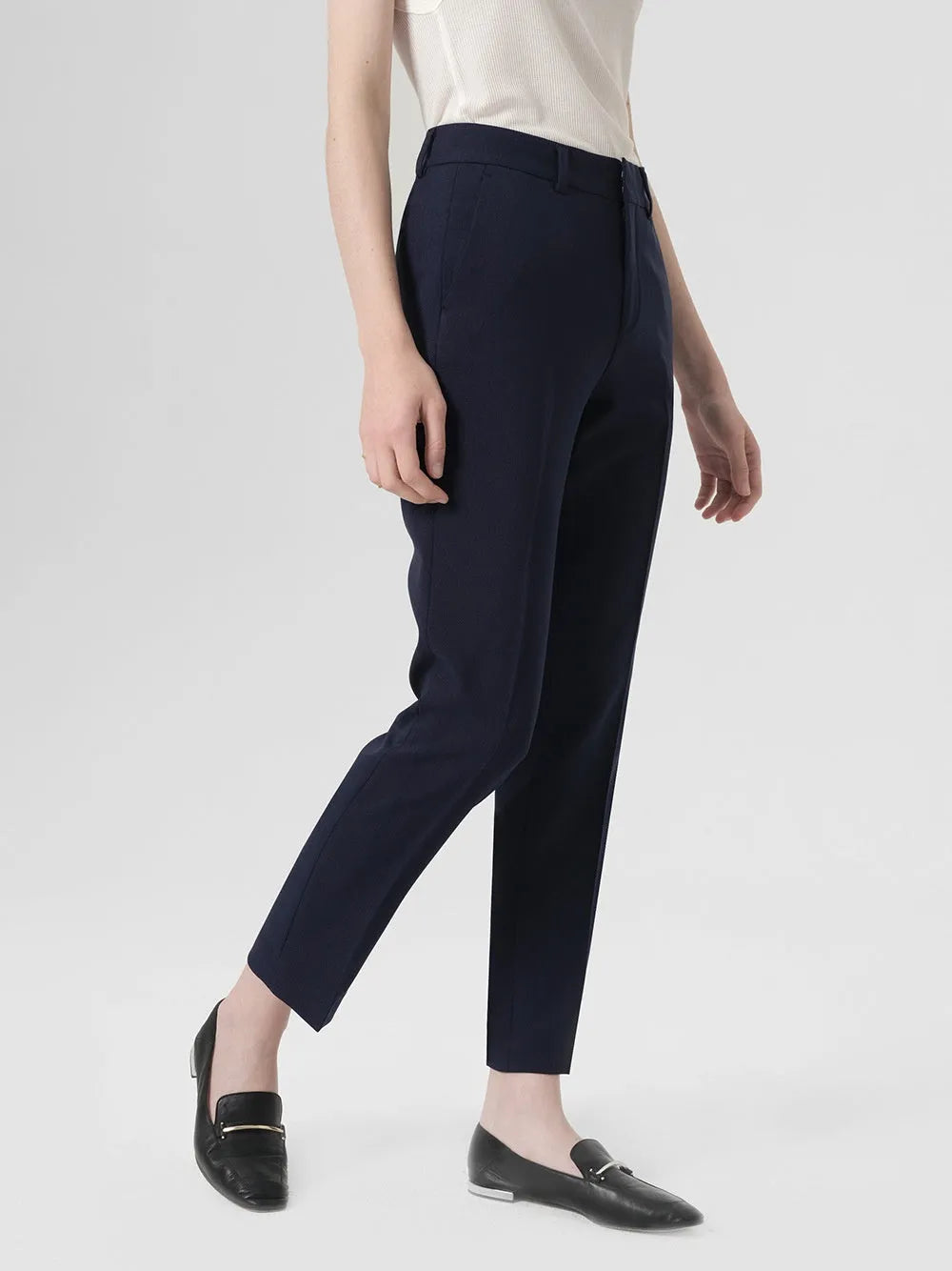Business formal straight-leg suit pants in black for women, front view