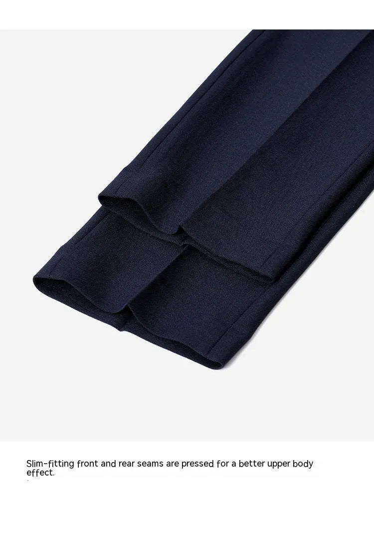 Business formal straight-leg suit pants in black for women, front view