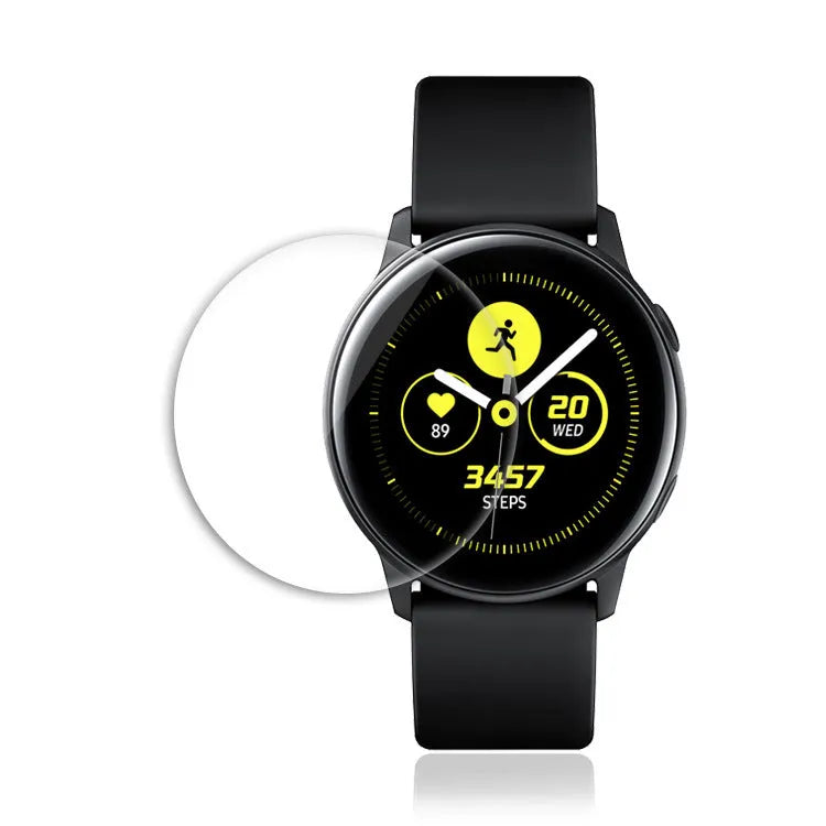 Transparent tempered glass screen protector for Samsung Galaxy Watch Active display.