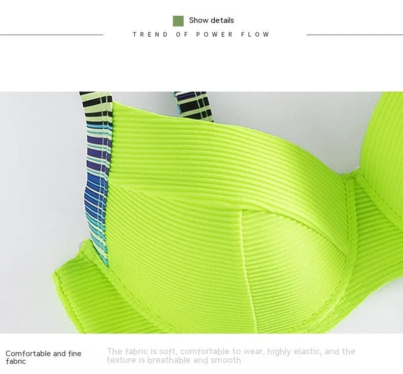 Green printed halter neck bikini set with split briefs on white background