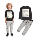 Cotton boys casual clothing set with long sleeve t-shirt and pants, featuring a letter pattern.