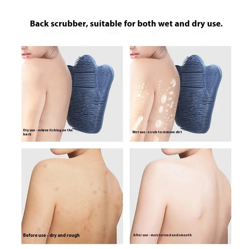 Blue silicone bath rub cushion massage mat for back scrubbing, shown with soft bristles.