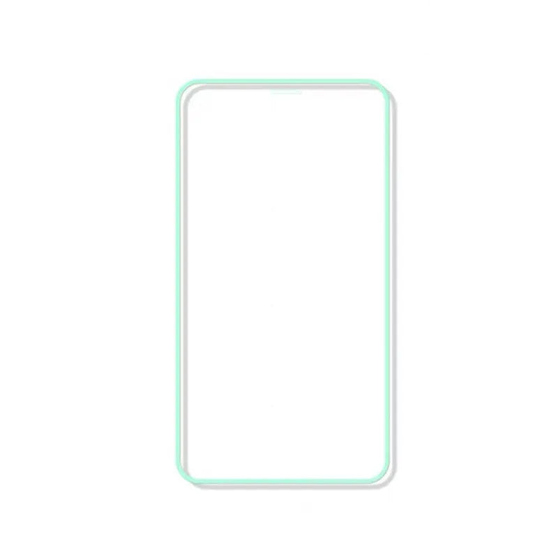 Luminous full cover tempered glass screen protector for iPhone glowing softly in dark conditions.