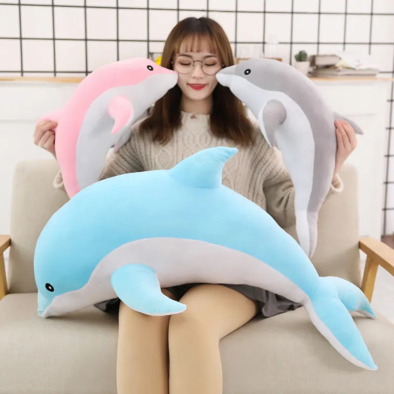 Crystal super soft dolphin plush toy in blue, filled with PP cotton, available in multiple sizes