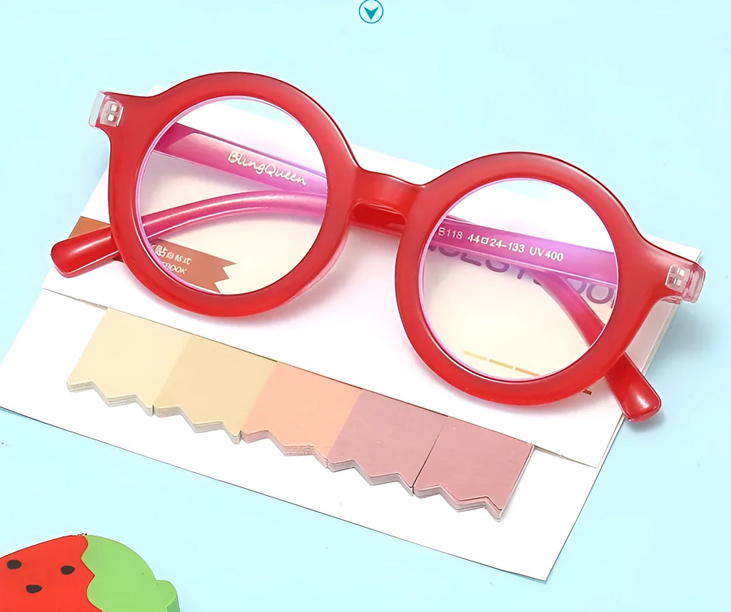 Retro round frame glasses in six colours with PC plastic frame and UV400 anti blue light lenses