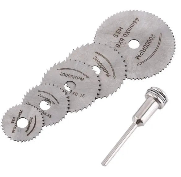 Circular saw blade set with mandrel, 6-piece high-speed steel blades for woodworking