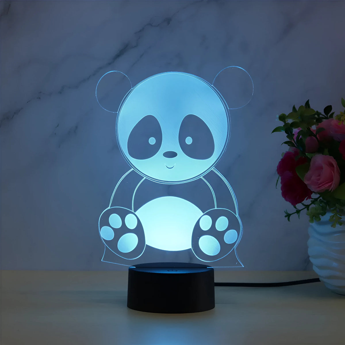Panda night light with seven colour changing modes and remote control on ABS base