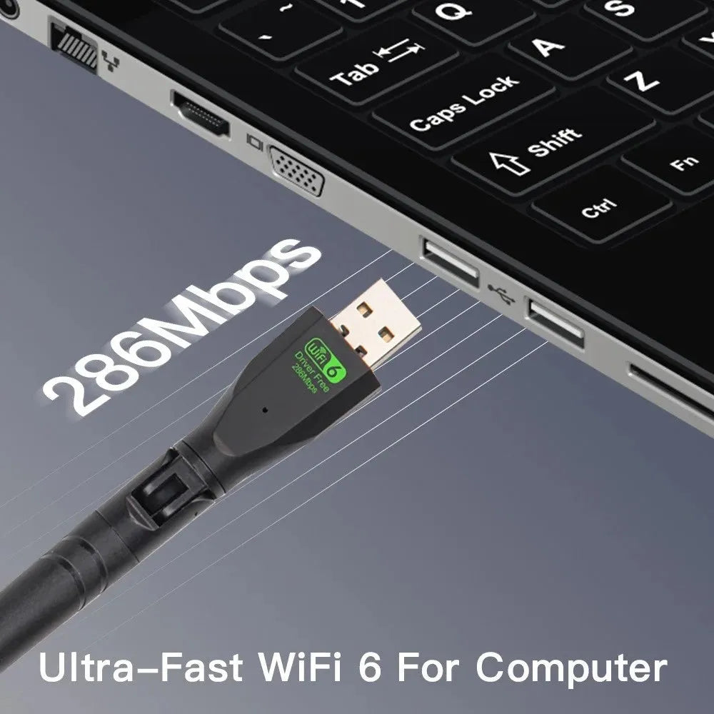 Black USB WiFi 6 wireless network card for PC and laptop connectivity upgrade